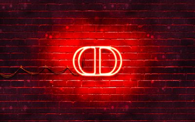 Christian Dior red logo, 4k, red brickwall, Christian Dior logo, fashion brands, Christian Dior neon logo, Christian Dior