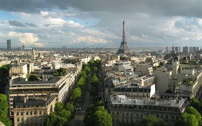 Eiffel Tower, Paris, evening, sunset, buildings, streets, Paris panorama, Paris cityscape, France