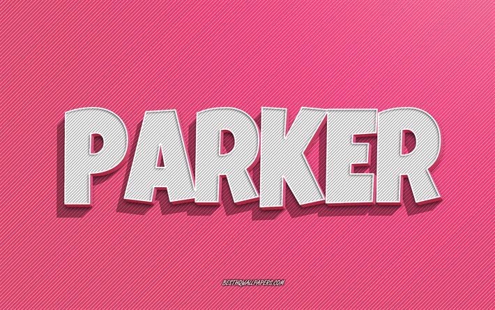 Parker, pink lines background, wallpapers with names, Parker name, female names, Parker greeting card, line art, picture with Parker name
