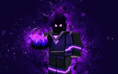 Darkmatter, 4k, n&#233;ons violets, Roblox, Amethysto, Heroes of Robloxia, personnages Roblox, Darkmatter Roblox