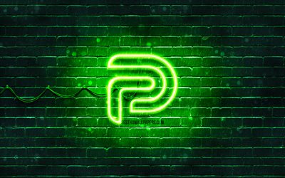 Parler grön logotyp, 4k, grön tegelvägg, Parler logotyp, sociala nätverk, Parler neon logotyp, Parler