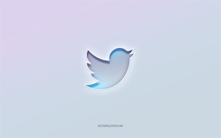 Twitter logo, cut out 3d text, white background, Twitter 3d logo, Twitter emblem, Twitter, embossed logo, Twitter 3d emblem