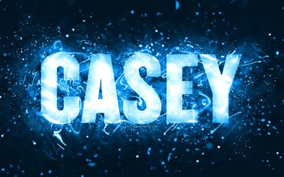 Feliz Anivers&#225;rio Casey, 4k, luzes de n&#233;on azuis, nome Casey, criativo, Casey Feliz Anivers&#225;rio, Casey Birthday, nomes masculinos americanos populares, foto com o nome Casey, Casey