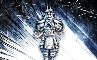 4k, corrupted shogun, grunge-kunst, fortnite battle royale, fortnite-charaktere, blaue abstrakte strahlen, corrupted shogun skin, fortnite, corrupted shogun fortnite