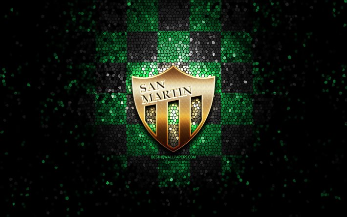 CA San Martin, glitter logo, Primera Nacional, yeşil siyah damalı arka plan, futbol, Arjantinli Futbol Kul&#252;b&#252;, CA San Martin logo, San Martin SJ, mozaik sanatı, San Martin FC, Club Atletico San Martin