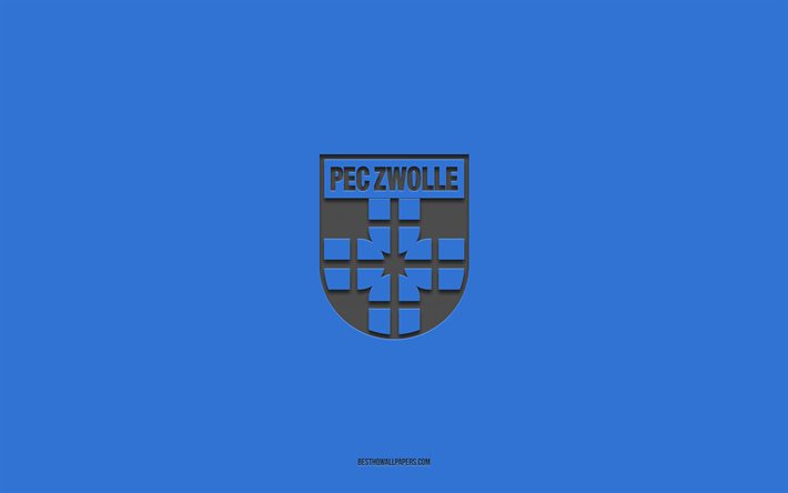 PEC Zwolle, fundo azul, time de futebol holand&#234;s, emblema do PEC Zwolle, Eredivisie, Zwolle, Holanda, futebol, logotipo do PEC Zwolle