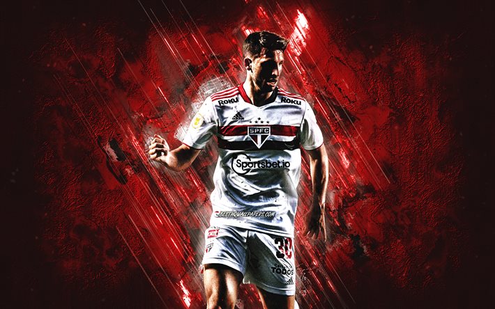 Jonathan Calleri, Sao Paulo FC, Argentinian footballer, portrait, red stone background, Brazil, Serie A, soccer