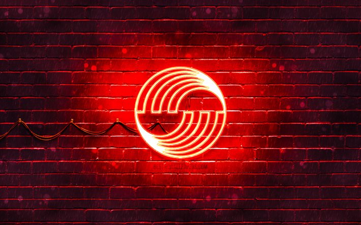 Airbus red logo, 4k, red brickwall, Airbus logo, brands, Airbus neon logo, Airbus