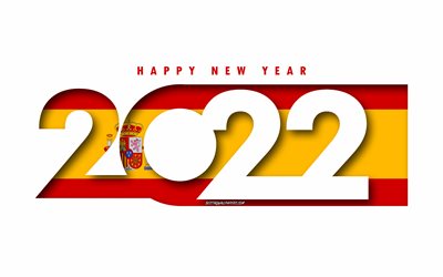 Happy New Year 2022 Spain, white background, Spain 2022, Spain 2022 New Year, 2022 concepts, Spain, Flag of Spain