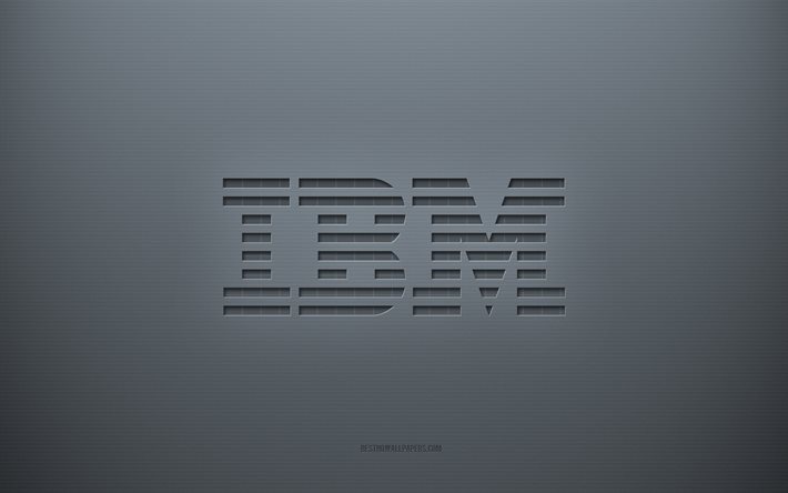 Logo IBM, sfondo creativo grigio, emblema IBM, trama di carta grigia, IBM, sfondo grigio, logo IBM 3d