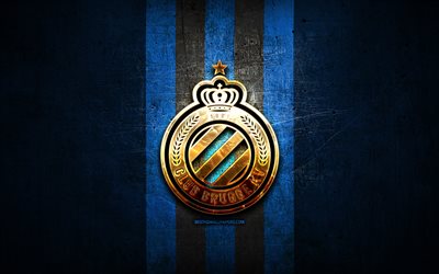 Club Brugge FC, kultainen logo, Jupiler Pro League, sininen metalli tausta, jalkapallo, belgialainen jalkapalloseura, Club Brugge KV logo, Club Brugge KV