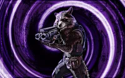 4k, Rocket Raccoon, violet grunge background, Marvel Comics, superheroes, vortex, Rocket