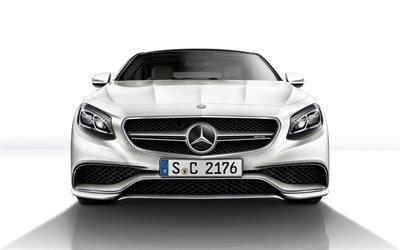 Mercedes-Benz S63 Coupe, AMG, 2017, C217, white Mercedes, front view