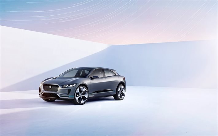 Jaguar I-Pace, 2018 otomobil, studio, elektrikli arabalar, gri jaguar