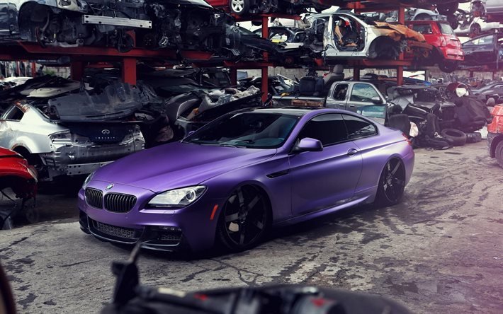 BMW M6, F12, tuning supercars, 6-Series, car dump, purple bmw
