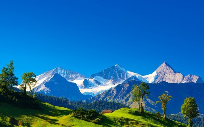 Switzerland, 4k, summer, Alps, hill, mountains