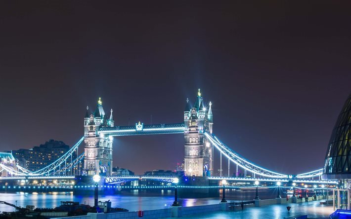 Tower Bridge, Londres, Angleterre, Tamise, la nuit