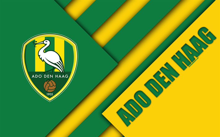 ADO Den Haag FC, emblem, 4k, material design, Dutch football club, yellow green abstraction, Eredivisie, Hague, Netherlands, football