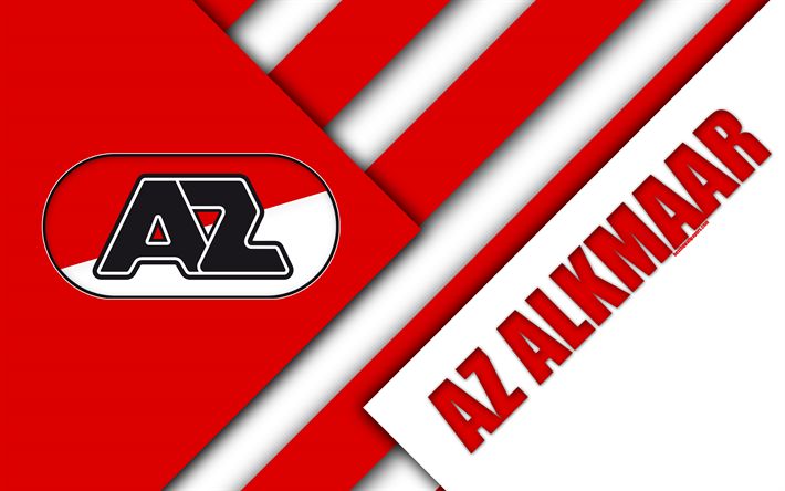 O AZ Alkmaar, emblema, 4k, design de material, vermelho branco abstra&#231;&#227;o, Holand&#234;s futebol clube, Campeonato holand&#234;s, Alkmaar, Pa&#237;ses baixos, futebol