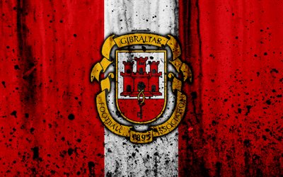 Gibraltar landslaget, 4k, logotyp, grunge, Europa, fotboll, sten struktur, Gibraltar, Europeiska landslag