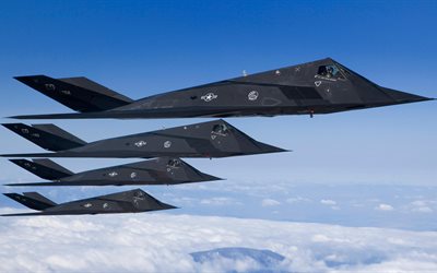 لوكهيد F-117 Nighthawk, 4k, أمريكا تضرب الطائرات, تكنولوجيا الشبح, القوات الجوية الأمريكية, الطائرات المقاتلة, F-117, الولايات المتحدة الأمريكية