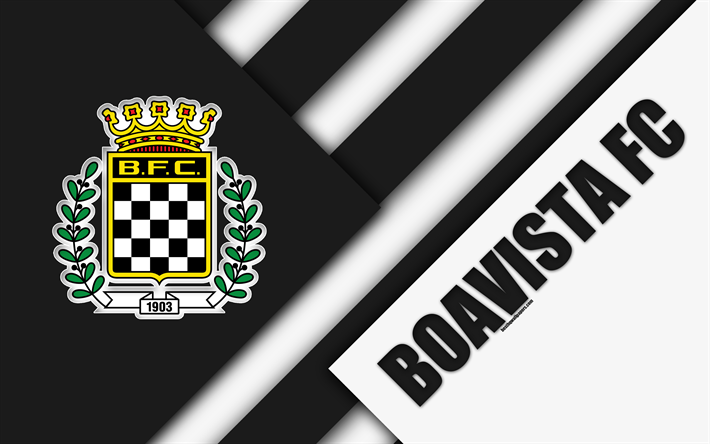 Boavista FC, portoghese football club, 4k, il logo, il design dei materiali, bianco nero astrazione, Primeira Liga, Porto, Portogallo, calcio, Premier League