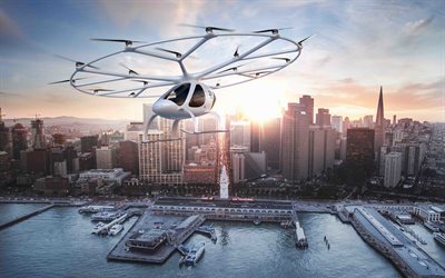 San Francisco, flying taxi, Transamerica Pyramid, port, United States, helicopters