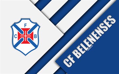 CF Belenenses, Portuguese football club, blue white abstraction, 4k, logo, material design, Primeira Liga, Santa Maria de Bel&#233;m, Portugal, football, Premier League