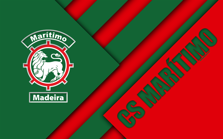 CS Maritimo, Portuguese football club, 4k, Maritimo logo, material design, green red abstraction, Primeira Liga, Funchal, Madeira, Portugal, football, Premier League