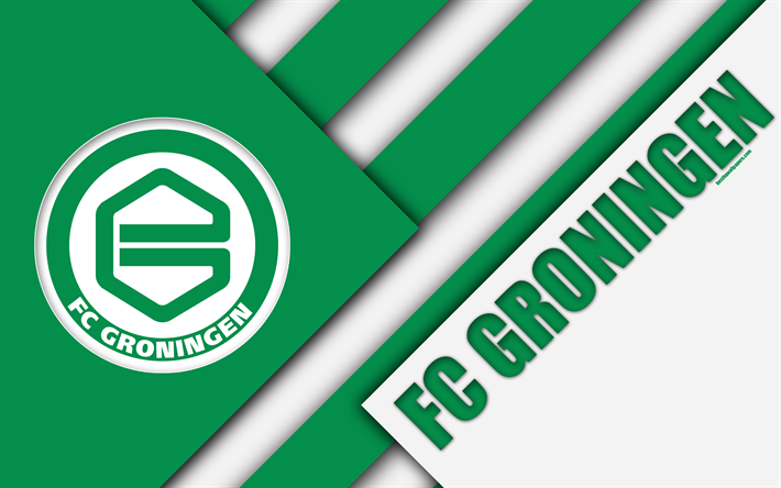 FC Groningen, شعار, الأخضر الأبيض التجريد, 4k, تصميم المواد, الهولندي لكرة القدم, الدوري الهولندي, جرونينجن, هولندا, كرة القدم
