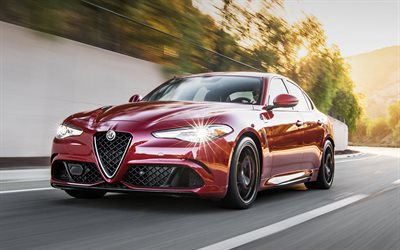 4k, Alfa Romeo Giulia, 2018 voitures, flou de mouvement, la nouvelle Giulia, les phares, l&#39;italien de voitures, Alfa Romeo