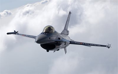 F-16 Fighting Falcon, General Dynamics, American fighter, Belgien Flygvapnet, milit&#228;ra flygplan, 4k