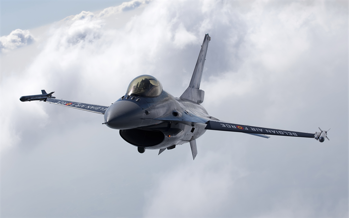 F-16 Fighting Falcon, General Dynamics, American fighter, Belgium Air Force, military aircraft, 4k