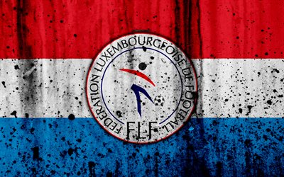 Luxembourg national football team, 4k, logo, grunge, Europe, football, stone texture, soccer, Luxembourg, European national teams