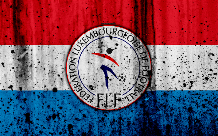 Luxembourg national football team, 4k, logo, shoegazing, Europe, calcio, stone texture, soccer, Luxembourg European national team