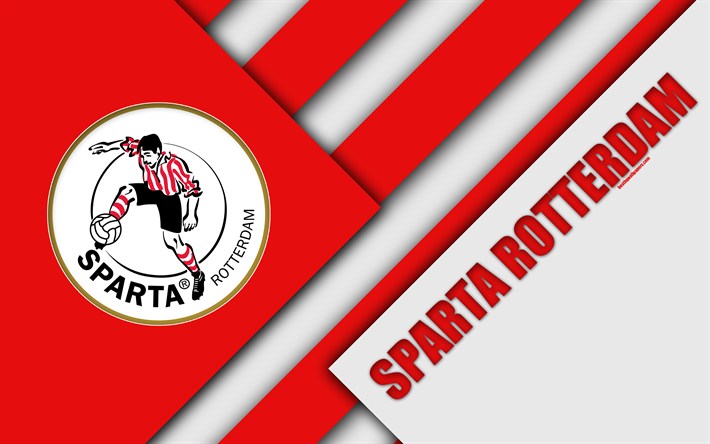 Sparta Rotterdam FC, red white abstraction, emblem, 4k, material design, Dutch football club, Eredivisie, Rotterdam, Netherlands, football