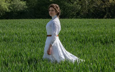 Hayley Atwell, 4k, la actriz inglesa, belleza, blanco vestido