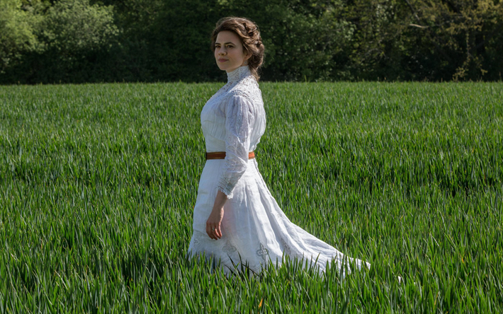 Hayley Atwell, 4k, english actress, beauty, white dress