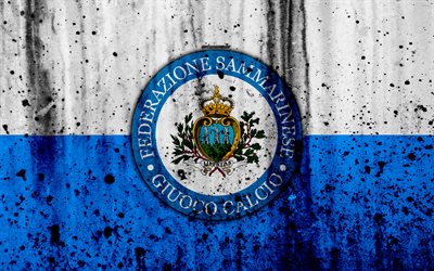 San Marino national football team, 4k, logo, grunge, Europe, football, stone texture, soccer, San Marino, European national teams