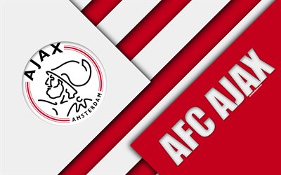 AFC Ajax, 4k, material design, Dutch football club, emblem, burgundy white abstraction, Eredivisie, Amsterdam, Netherlands, football