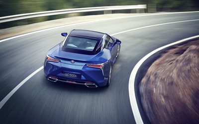 Lexus LC500h, 2018, rear view, blue sports coupe, sports car, Japanese cars, Lexus