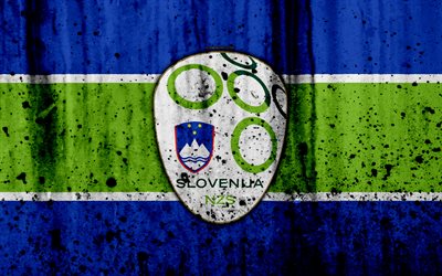 slowenien fu&#223;ball-nationalmannschaft, 4k -, logo -, grunge -, europa -, fu&#223;ball -, stein-textur, fussball, slowenien, european national teams