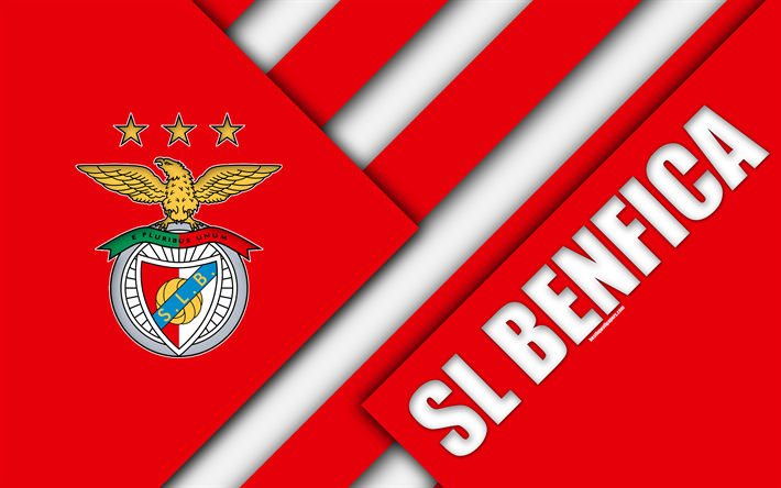 SL Benfica, Portuguese football club, 4k, logo, material design, red abstraction, Primeira Liga, Lisbon, Portugal, football, Premier League