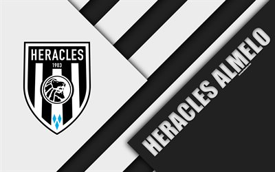 Heracles Almelo FC, negro, blanco abstracci&#243;n, emblema, 4k, dise&#241;o de materiales, holand&#233;s club de f&#250;tbol de la Eredivisie, Almelo, pa&#237;ses Bajos, f&#250;tbol