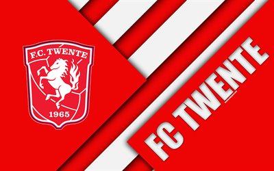 FC Twente, emblem, 4k, material design, Dutch football club, red white abstraction, Eredivisie, Enschede, Netherlands, football