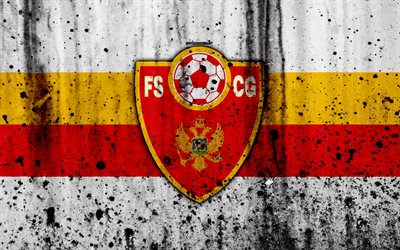 Karadağ Milli Futbol Takımı, 4k, logo, grunge, Avrupa, Futbol, taş doku, futbol, Karadağ, Avrupa Milli Takım