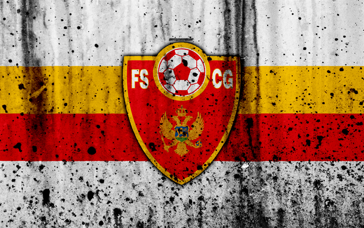 الجبل الأسود الفريق الوطني لكرة القدم, 4k, شعار, الجرونج, أوروبا, كرة القدم, الحجر الملمس, الجبل الأسود, الأوروبي المنتخبات الوطنية