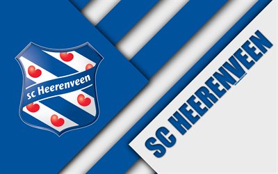 SC Heerenveen, amblemi, mavi beyaz soyutlama, 4k, malzeme tasarım, Hollandalı Futbol Kul&#252;b&#252;, T&#252;rk, Heerenveen, Hollanda, futbol