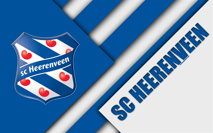 SC Heerenveen, tunnus, sininen valkoinen abstraktio, 4k, materiaali suunnittelu, Hollantilainen jalkapalloseura, Eredivisie, Heerenveen, Alankomaat, jalkapallo