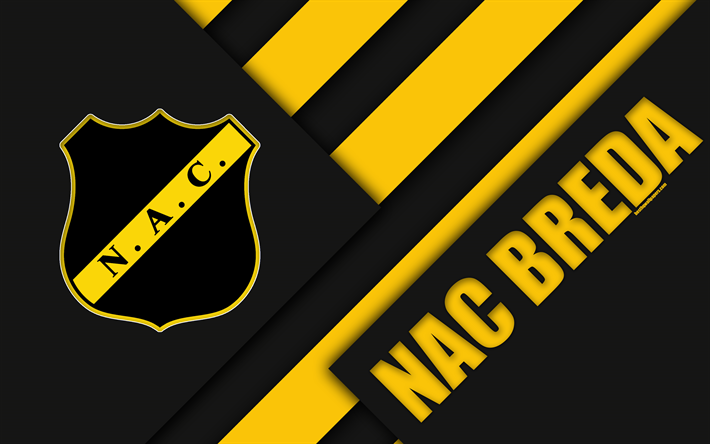 NAC Breda, emblem, 4k, material design, Dutch football club, black and yellow abstraction, Eredivisie, Breda, Netherlands, football